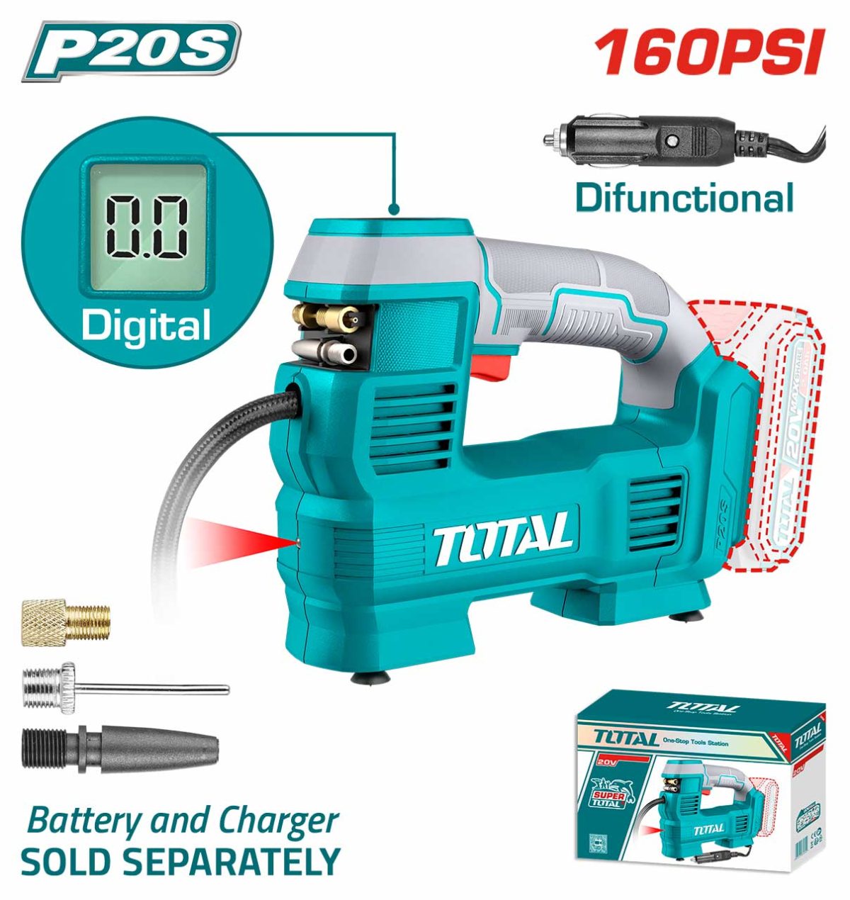 ⁦كمبروسر 20 فولت ديجتال بدون بطاريه و شاحن PSI 160 توتال TACLI2012⁩ - الصورة ⁦1⁩