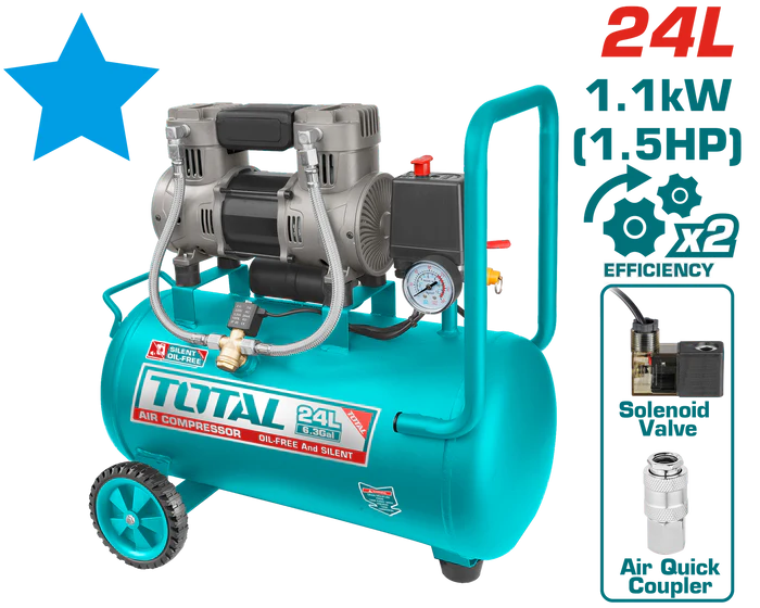 TCS1110242_700x كمبروسر هواء 24 لتر 1 هيد 1.5 حصان توتال TCS1110242 - الصورة 1
