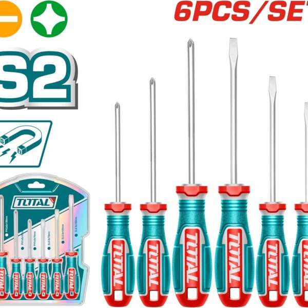 طقم مفك 6 قطع صليبه و عاده خدمه شاقه S2 توتال TKSDS0626