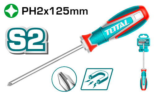 مفك صليبه  PH2 X 125 mm خدمه شاقه S2 توتال TSDPH2125