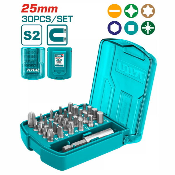 طقم لقم و رؤوس مفكات صليبه + عاده + الانكيه 30 قطعه  توتال TACSD10306