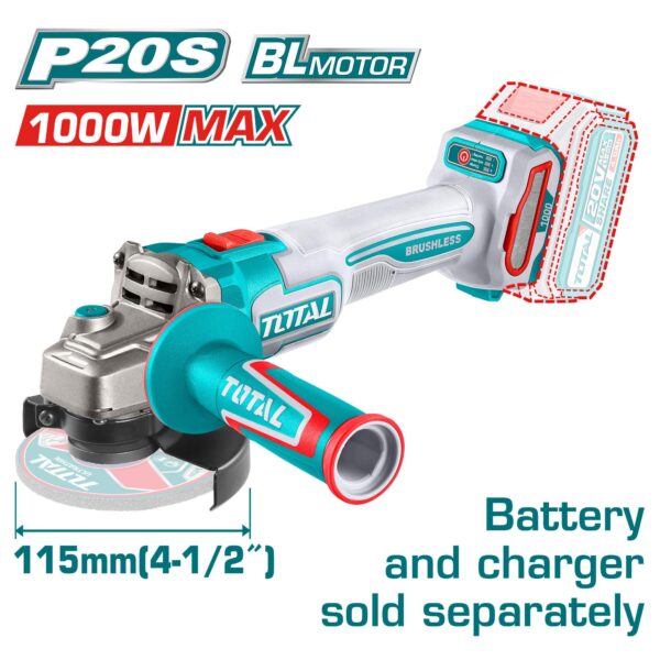 صاروخ 20 فولت 4.5 بوصه 115 ملي 1000w بدون بطاريه و شاحن توتال TAGLI27153