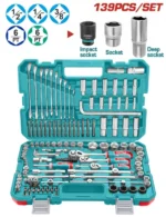 شنطه عده 139 قطعه لقم 1/4 "-3/8"- 1/2" و مفاتيح بلدي مشرشر توتال THKTHP21396