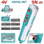مفك بطاريه 4 فولت + 43 قطعه اكسسوار توتال TSDLI0406