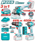 كومبو شنيور 66 نيوتن + صاروخ 20 فولت 1000 وات + دريل 400 نيوتن 2 بطاريه توتال TOSLI241291