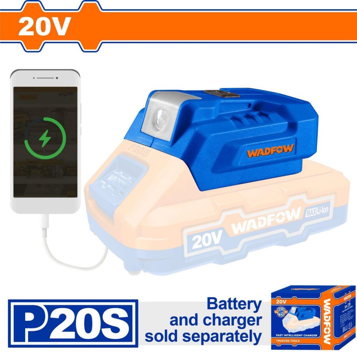 ⁦ادابتور بطارية كشاف وشاحن USB وادفو WUCP118⁩ - الصورة ⁦1⁩
