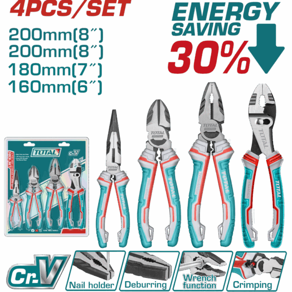 طقم بنسة 8 بوصة + قصافه 7 بوصة +بنسه بوز 6 بوصة +بنسه جاز 8 بوصة خدمه شاقه CRV 30% توتال THT2K0488