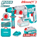 هيلتى بطارية 26 مم 20 فولت 2.5 جول + 2 بطاريه 4 امبير و شاحن توتال TRHLI202682