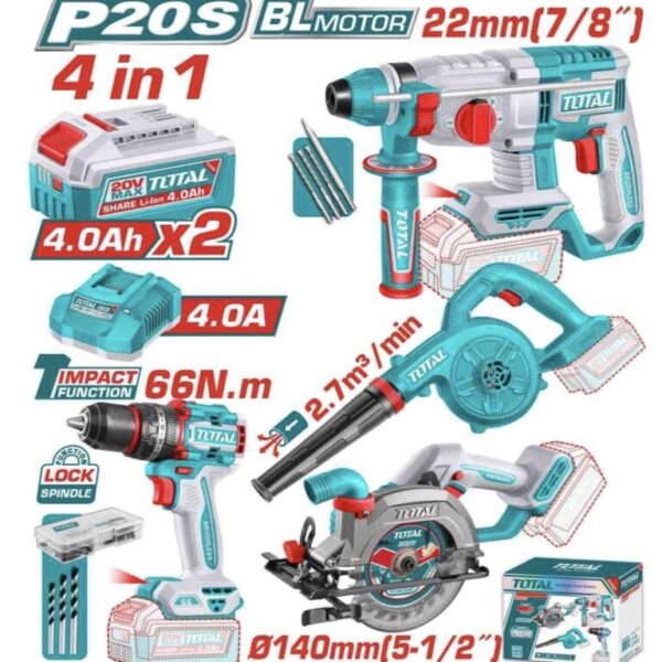 طقم كومبو هيلتي وشنيور وبلاور وصنيه 20 فولت توتال TOSLI250695