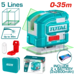 ميزان ليزر اخضر 5 خط  360ْ 35 متر بطاريه داخليه + حامل حائطي + ريموت توتال TLL306502