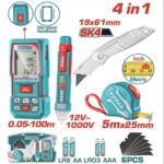 عرض متر ليزر 100 متر + كاشف تيار + كتر مطواه معدن + شريط 5×25 اتجاهيين توتال TOS250701