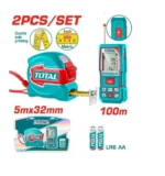 عرض متر ليزر 100 م + شريط قياس 5 م × 32 مم وجهين توتال TOS250902