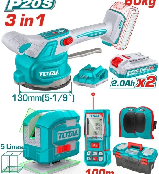 كومبو هزاز سيراميك و متر ليزر و ميزان ليزر توتال 2 بطارية + شاحن TOSLI250606