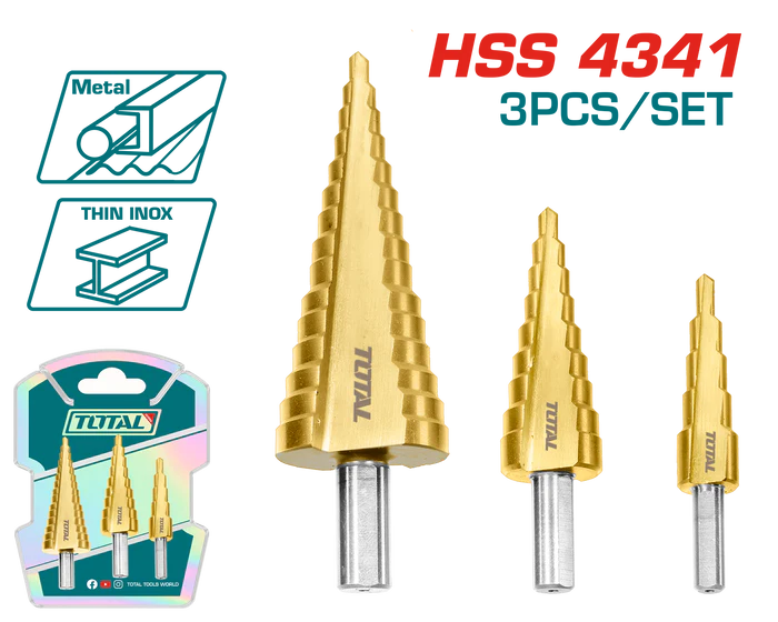 فبلابل طقم بنط تخريم مدرجة ( هرمية )3 قطع حتى 32 مم – موديل TAC80401 - الصورة 1