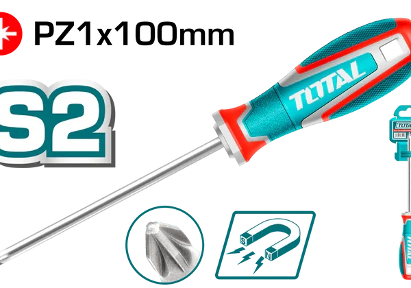 مفك مفك صليبه مشرشر PZ1 طول 100 مم S2 يد 3 لون توتال تولز TSDPZ1100