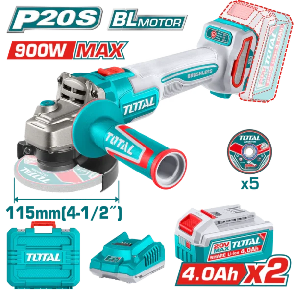 صاروخ بطارية براشليس 4.5 بوصة 20 فولت + 2 بطارية و شاحن توتال تولز  TAGLI261522