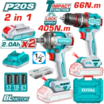 ⁦كومبو شنيور 66 نيوتن دقاق + دريل 405 نيوتن + 2 بطاريه و شاحن توتال  TCKLI20286⁩ - الصورة ⁦2⁩