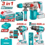 كومبو 3 قطع هيلتى 20 فولت 28 مم + شنيور برشلس 96 نيوتن + دريل 1/4 بوصة + 2 بطارية 5 امبير + شاحن توتال  TOSLI250693